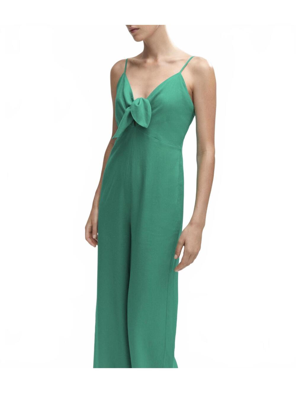 Mango Bow Linen Jumpsuit Green NWT XS